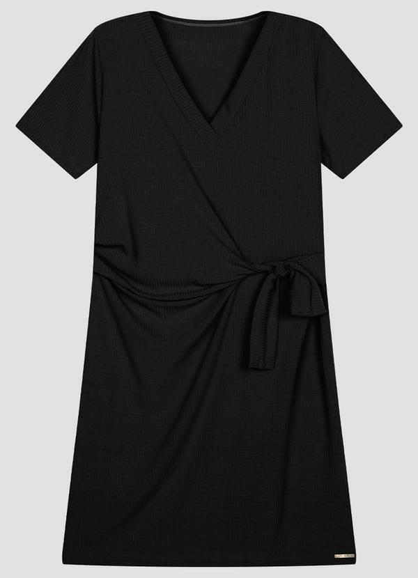 Vestido Plus Size Ribana Canelada Preto