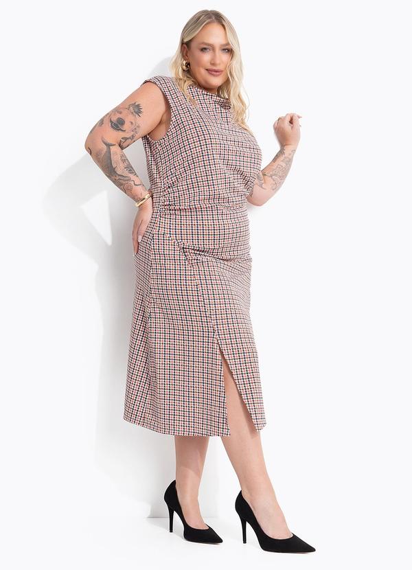 Vestido Xadrez Marrom em Malha Fria