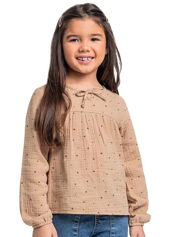 Vista 2 Bata Manga Longa para Menina Marrom Quimby Quimby