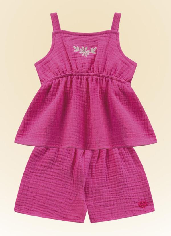 Vista 2 Conjunto Bata/Short Rosa Fakini Kids Fakini Kids