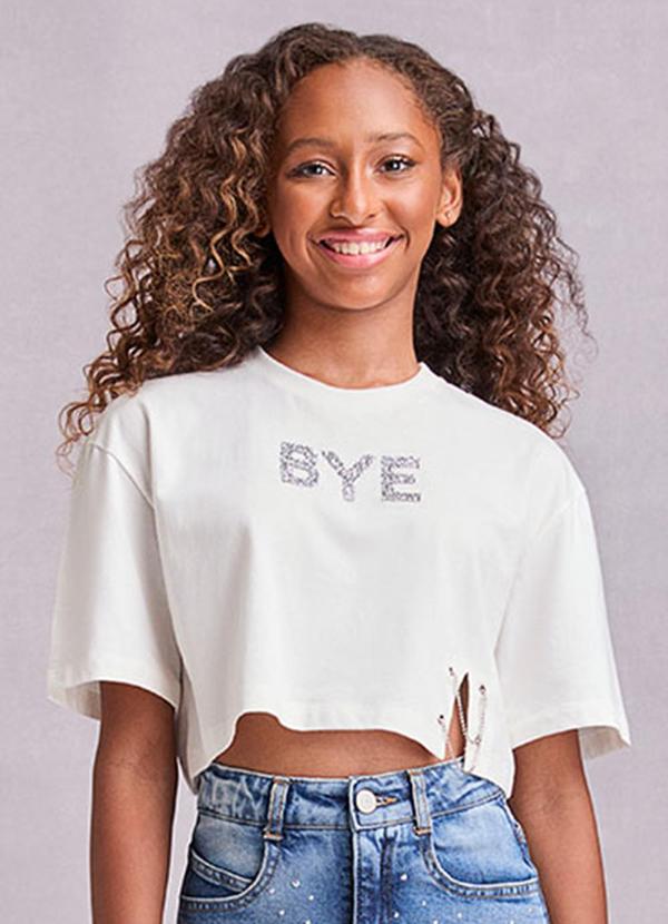 Blusa Cropped Bye com Correntes Off White