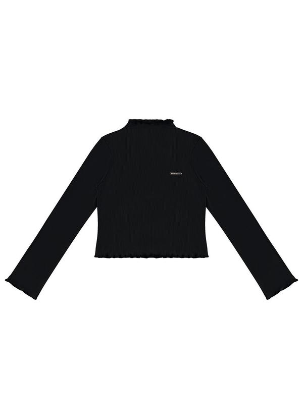 Vista 2 Blusa Cropped Canelada Menina Preto Carinhoso Carinhoso