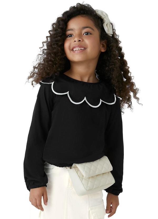 Vista 2 Blusa Cropped com Bordado Menina Preto Carinhoso Carinhoso