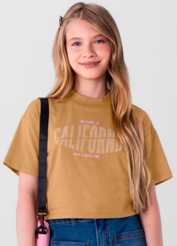 Vista 2 Blusa Cropped em Malha Infantil Menina Marrom