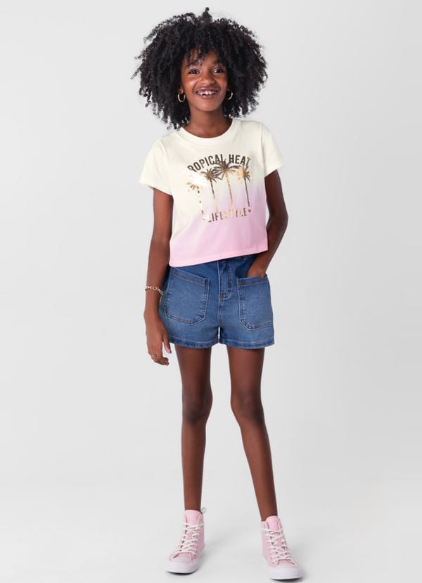Vista 2 Blusa Cropped em Malha Infantil Menina Natural Young Class Young Class