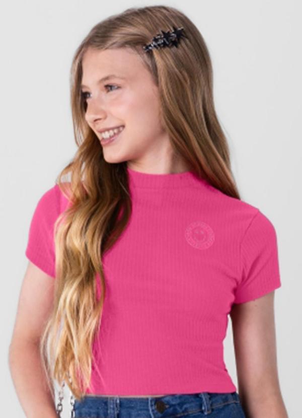 Blusa Cropped em Ribana Menina Rosa