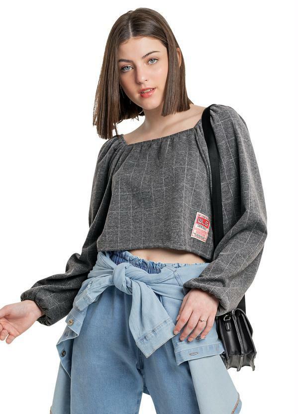 Vista 2 Blusa Cropped Infantil em Jacquard Cinza Gloss Gloss