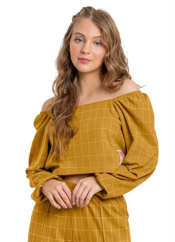 Vista 2 Blusa Cropped Infantil em Jacquard Marrom Gloss Gloss