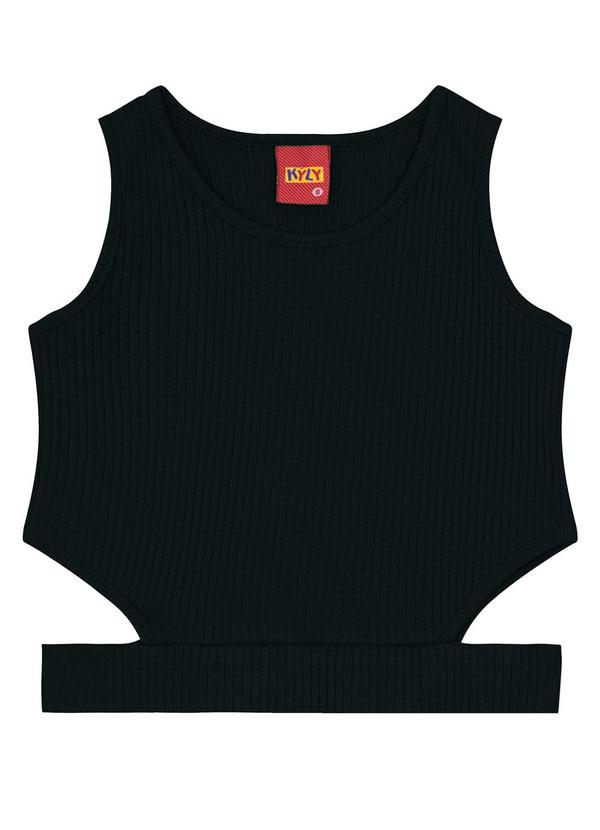 Vista 2 Blusa Cropped Infantil Menina Básica Preto Kyly Kyly