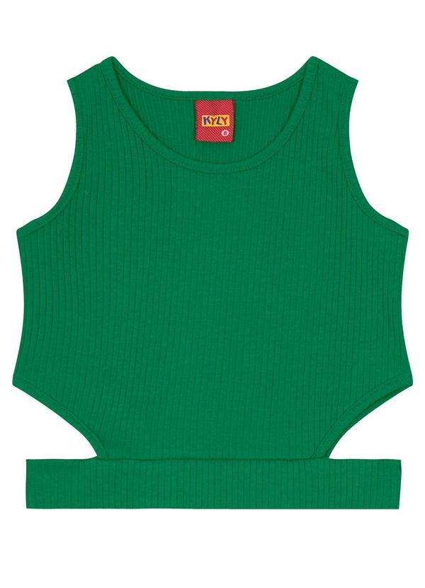 Vista 2 Blusa Cropped Infantil Menina Básica Verde Kyly Kyly