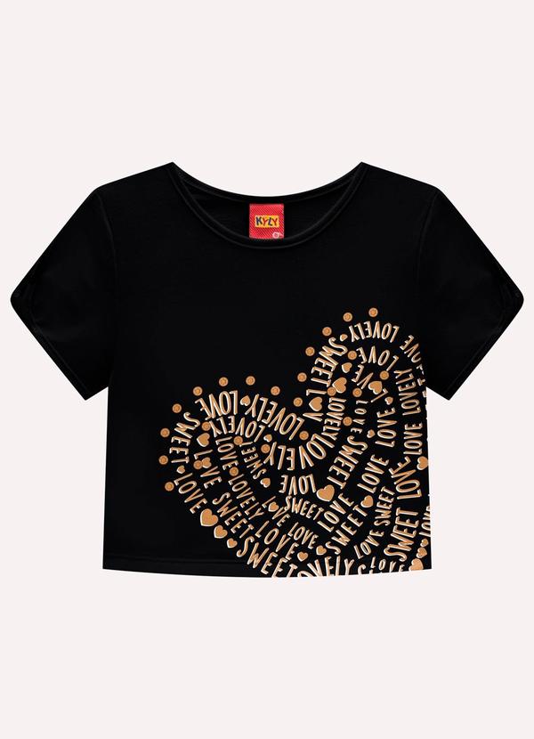 Blusa Cropped Infantil Menina com Strass Preto