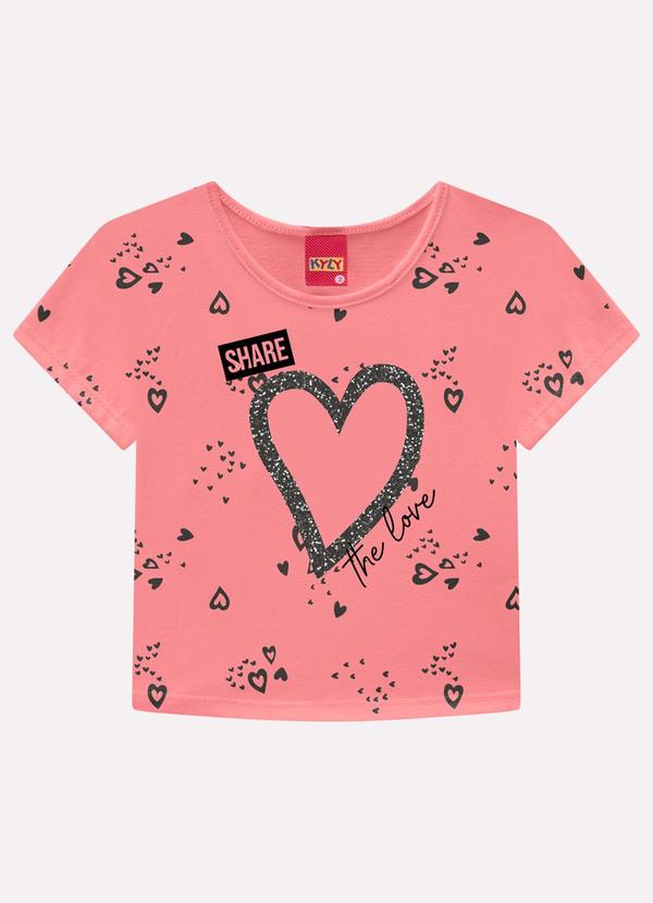 Blusa Cropped Infantil Menina Corações Rosa