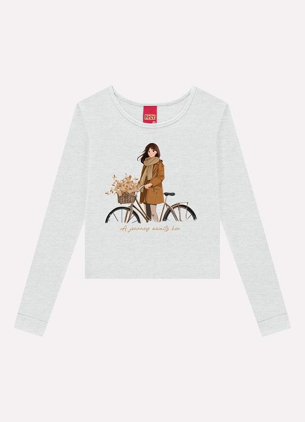 Blusa Cropped Infantil Menina Estampa Cinza