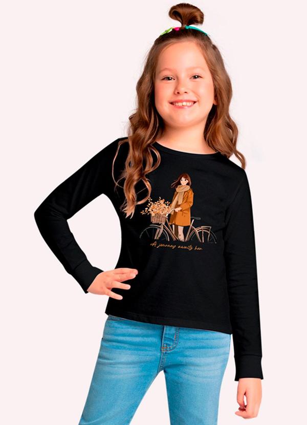 Blusa Cropped Infantil Menina Estampa Preto