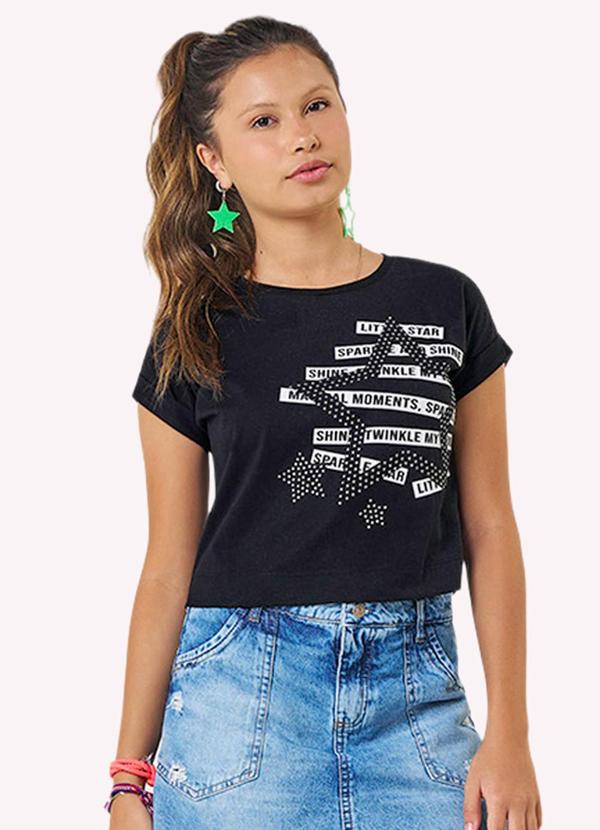 Blusa Cropped Infantil Menina Estrela Preto