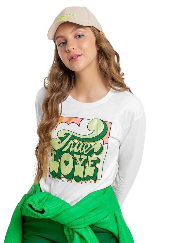 Vista 2 Blusa Cropped Juvenil em Meia Malha Branco Gloss Gloss