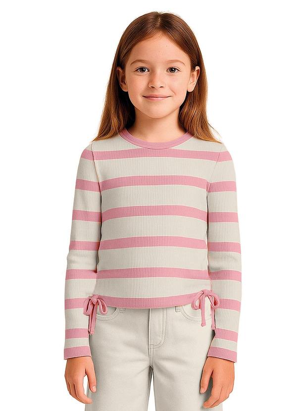 Blusa Cropped Listrada Canelada Rosa