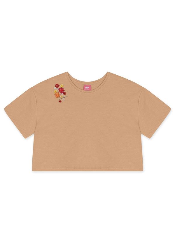 Blusa Cropped Manga Curta Bege