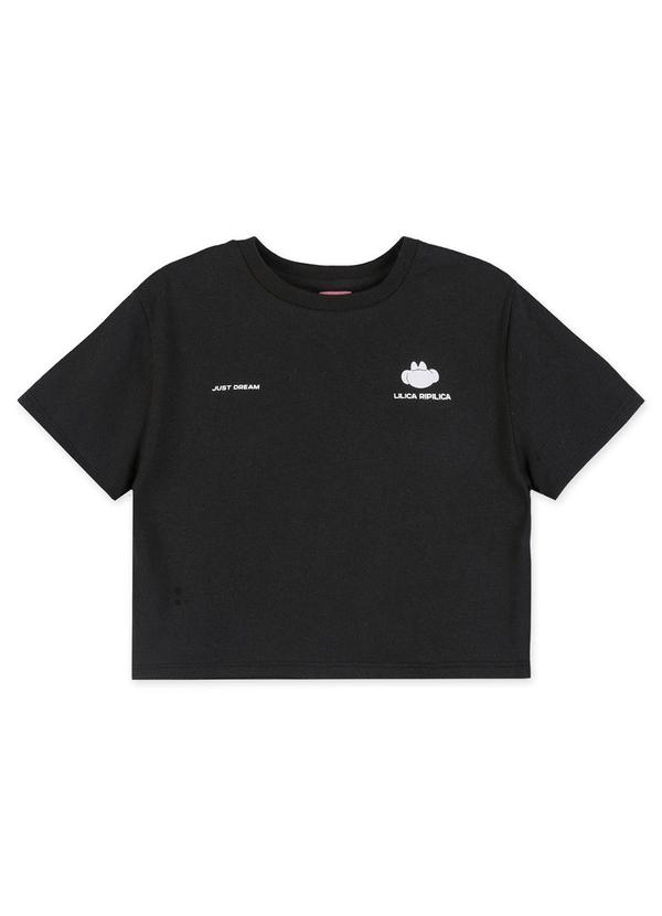 Blusa Cropped Manga Curta Infantil Preto