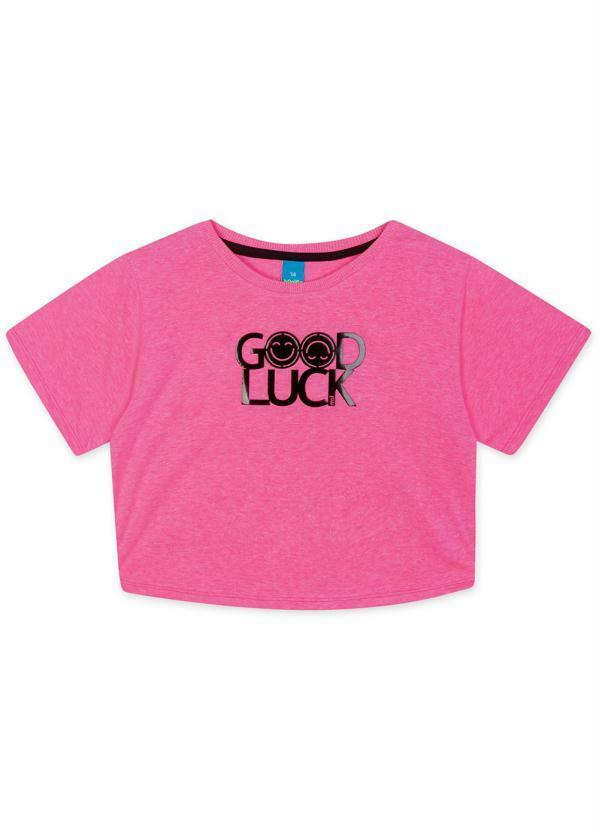 Blusa Cropped Manga Curta Juvenil Menina Rosa
