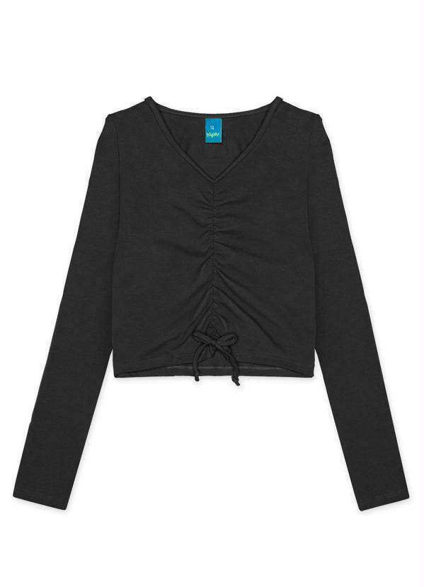 Vista 2 Blusa Cropped Manga Longa Juvenil Menina Preto Hapier Hapier