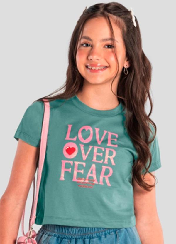 Vista 2 Blusa Cropped Teen Menina com Glitter Verde Brandili Brandili