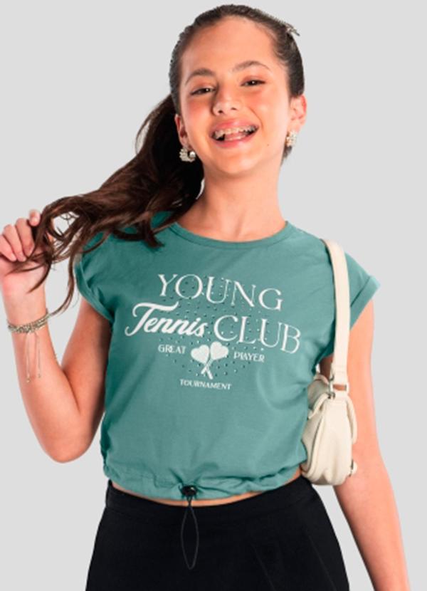 Vista 2 Blusa Cropped Teen Menina com Strass Verde Brandili Brandili