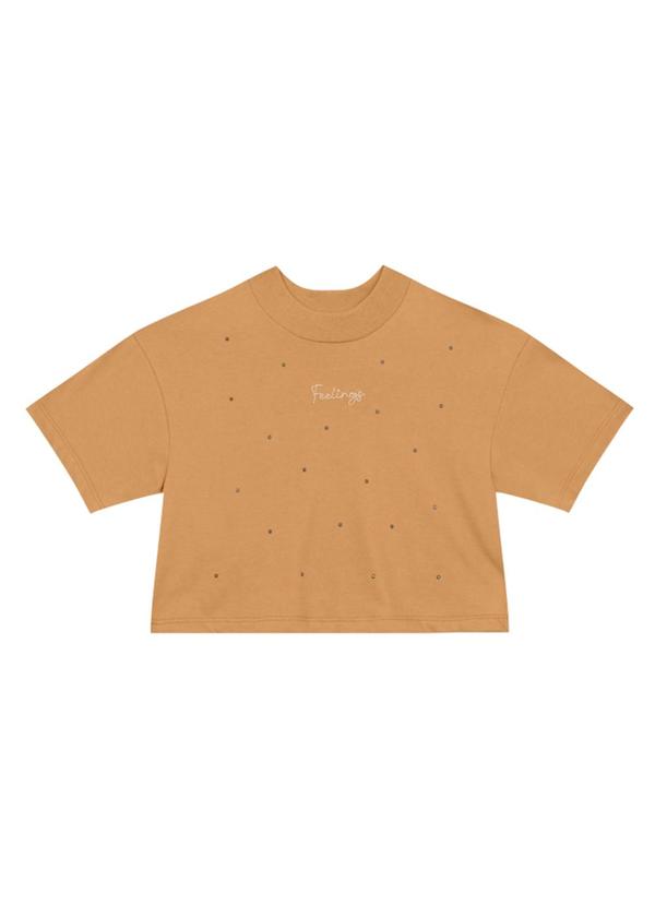 Vista 2 Blusa Cropped Teen Menina de Strass Marrom Brandili Brandili