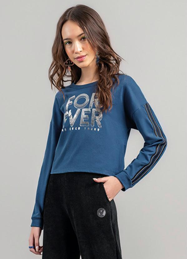 Vista 2 Blusa Cropped Teen Menina em Malha Azul