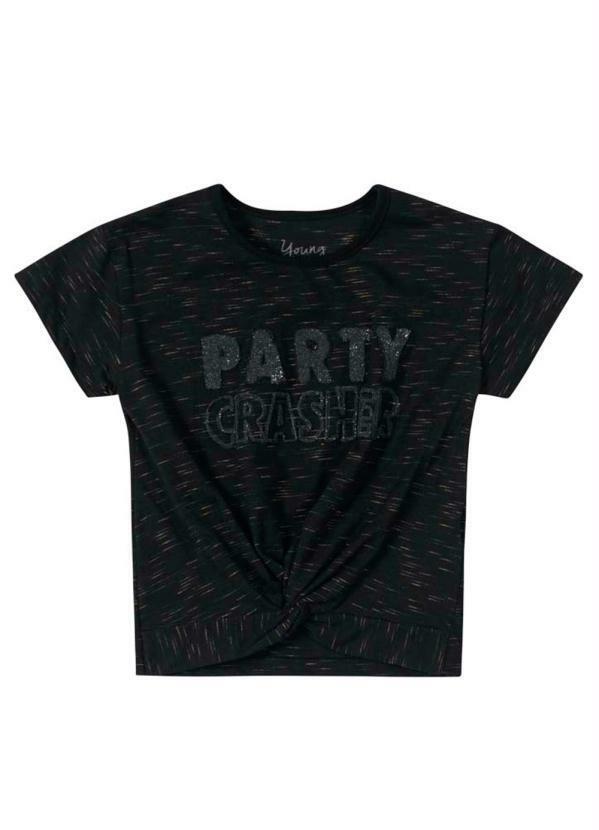Blusa Cropped Teen Menina em Malha Preto