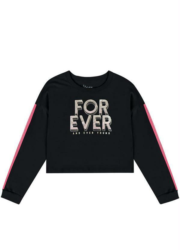Vista 2 Blusa Cropped Teen Menina em Malha Preto