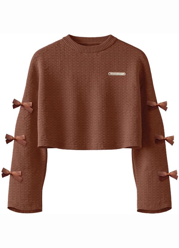 Blusa Cropped Texturizada com Laços Marrom