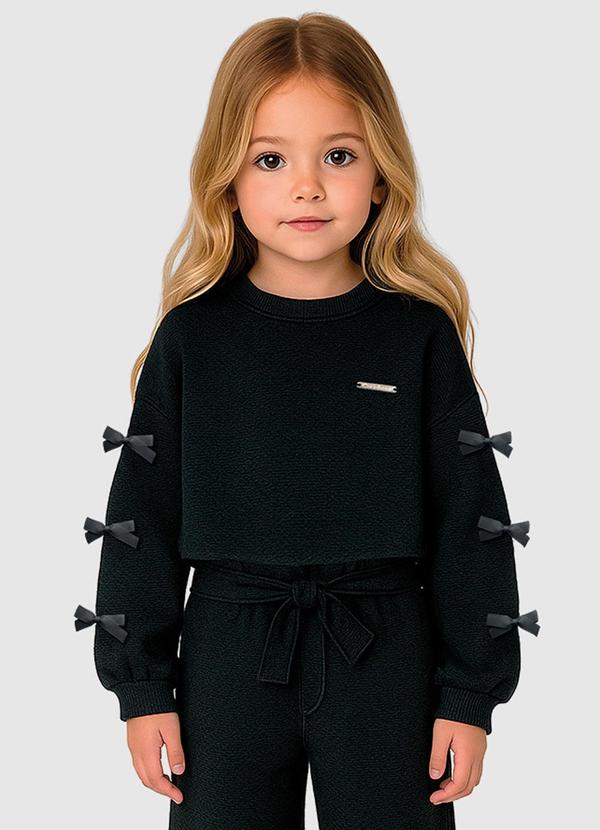 Blusa Cropped Texturizada com Laços Preto