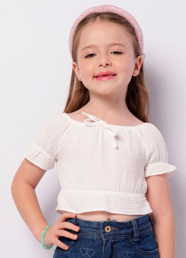 Blusa Infantil Cropped Ciganinha Branca