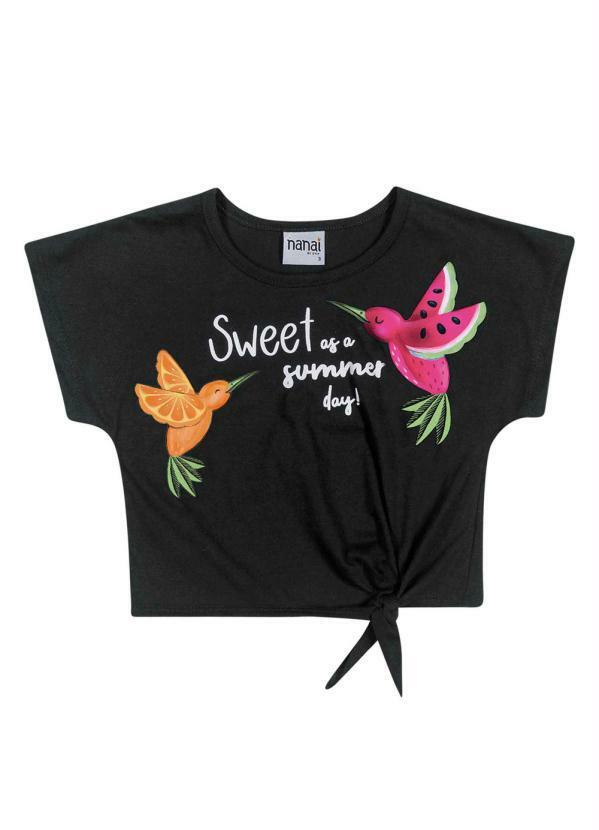 Vista 2 Blusa Infantil MeninaPreto Nanai Nanai