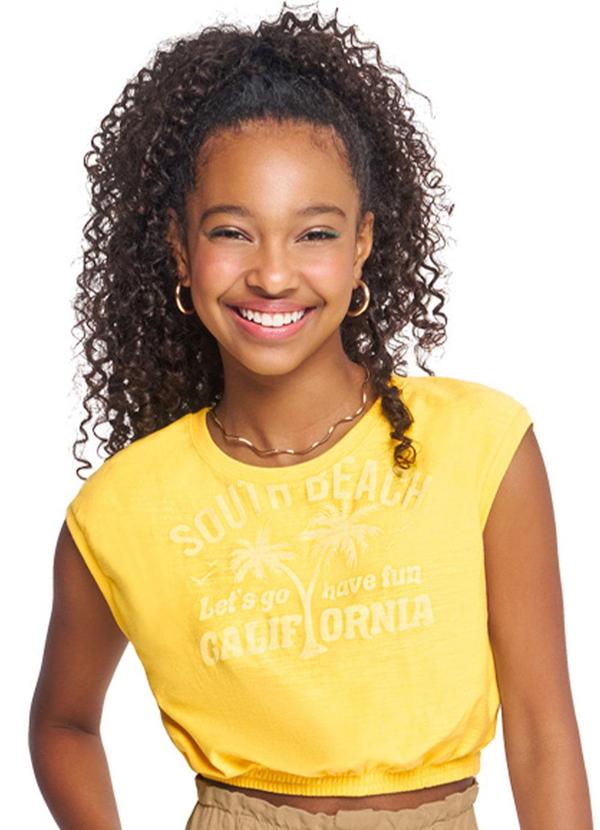 Vista 2 Blusa Teen Boxy Feminina Amarelo Amora Amora