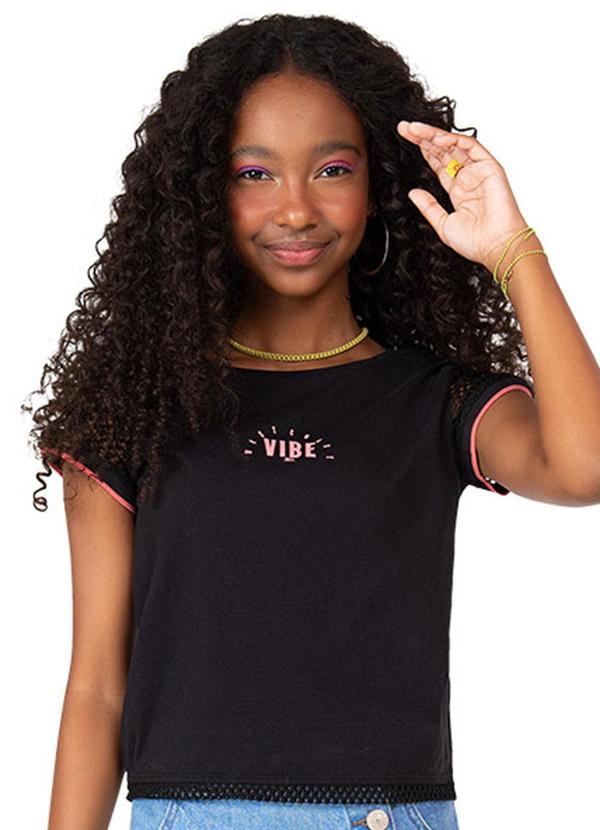 Vista 2 Blusa Teen Cropped Menina Preto Amora Amora
