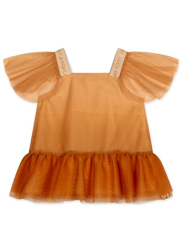Vista 2 Blusa Tule Manga Curta Infantil Feminina Laranja Lilica Ripilica Lilica Ripilica