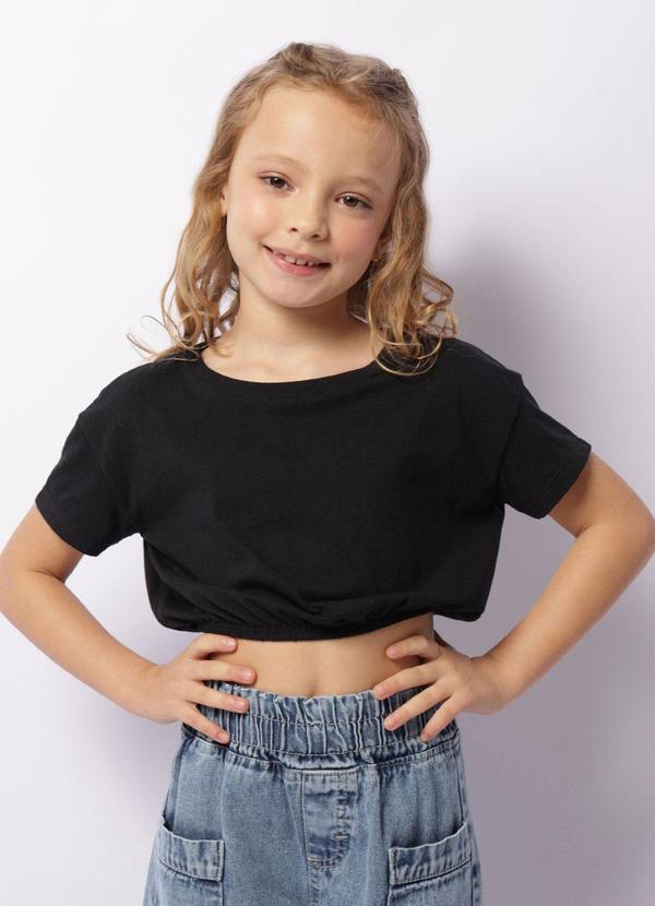 Camiseta Infantil Cropped Manga Curta Preta