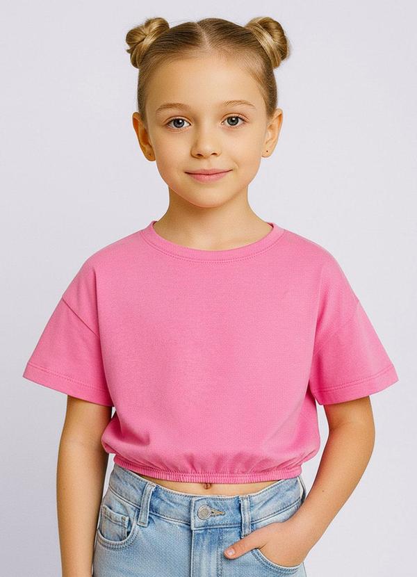Camiseta Infantil Cropped Manga Curta Rosa