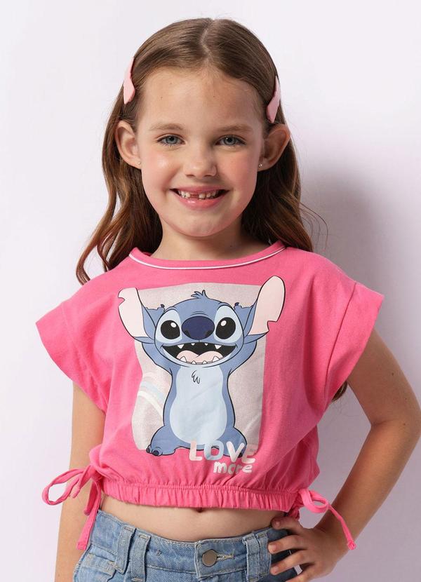 Camiseta Infantil Cropped Stitch Rosa