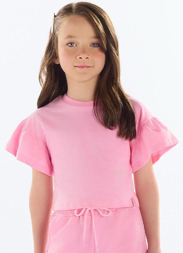 Vista 2 Cropped Básico Meia Malha Menina Rosa Quimby Quimby