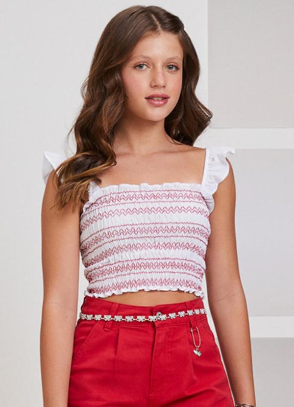 Cropped Bordado com Lastex Branco