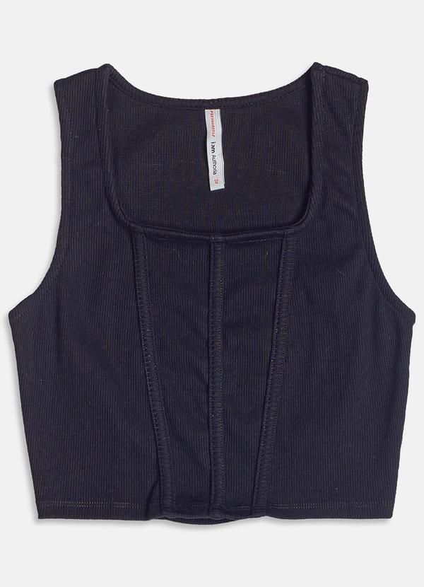Cropped Corset Canelado Preto