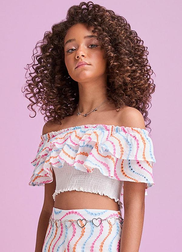 Cropped de Babado em Laise Branco
