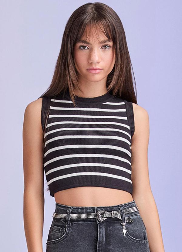 Cropped de Tricot Listrado Preto