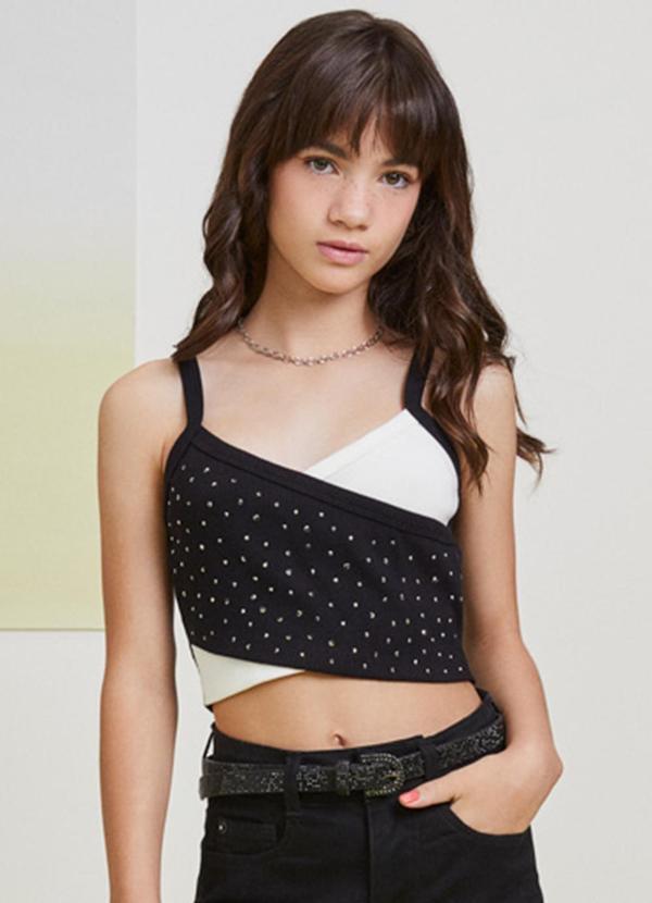 Cropped Duas Cores com Strass Off White