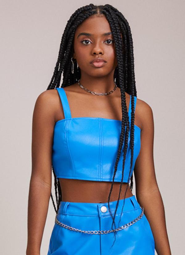 Vista 2 Cropped Fake Leather Azul I Am I Am