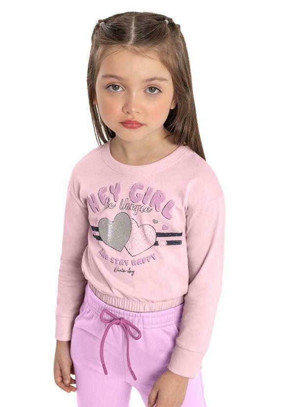 Vista 2 Cropped Infantil Manga Longa Rosa Quimby Quimby
