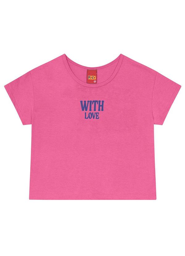 Vista 2 Cropped Infantil Menina Lettering Rosa Kyly Kyly